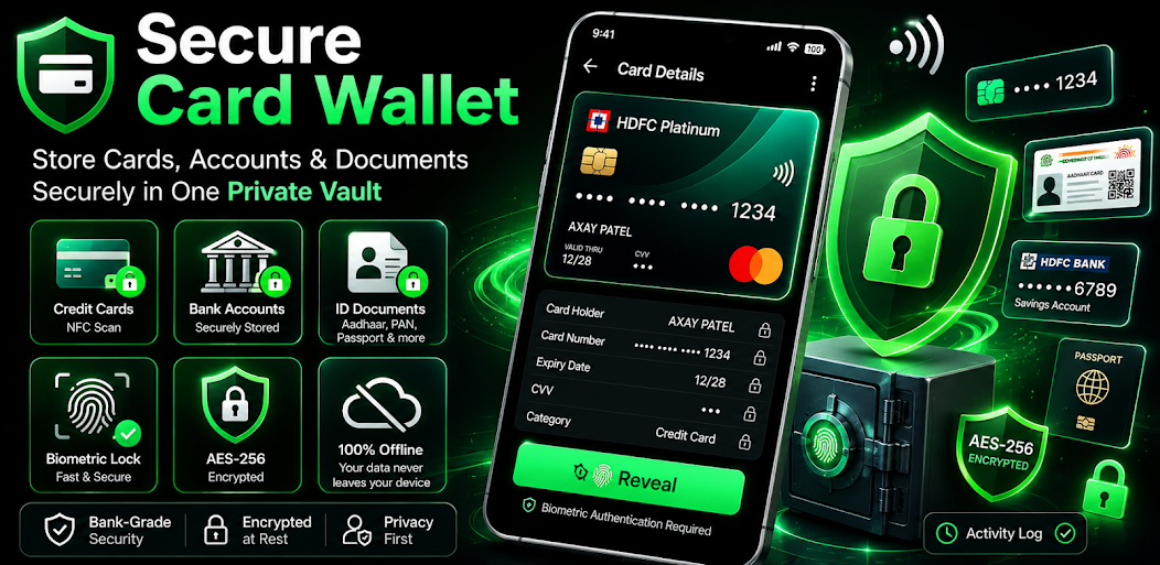 Secure Card Wallet screenshot: offline wallet dashboard
