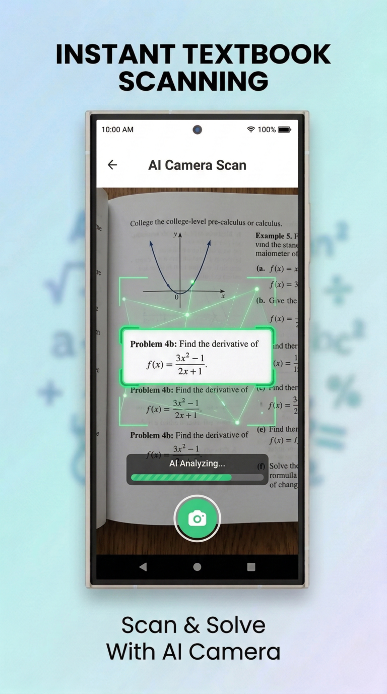 SmartStudy AI screenshot: camera scanner scanning homework